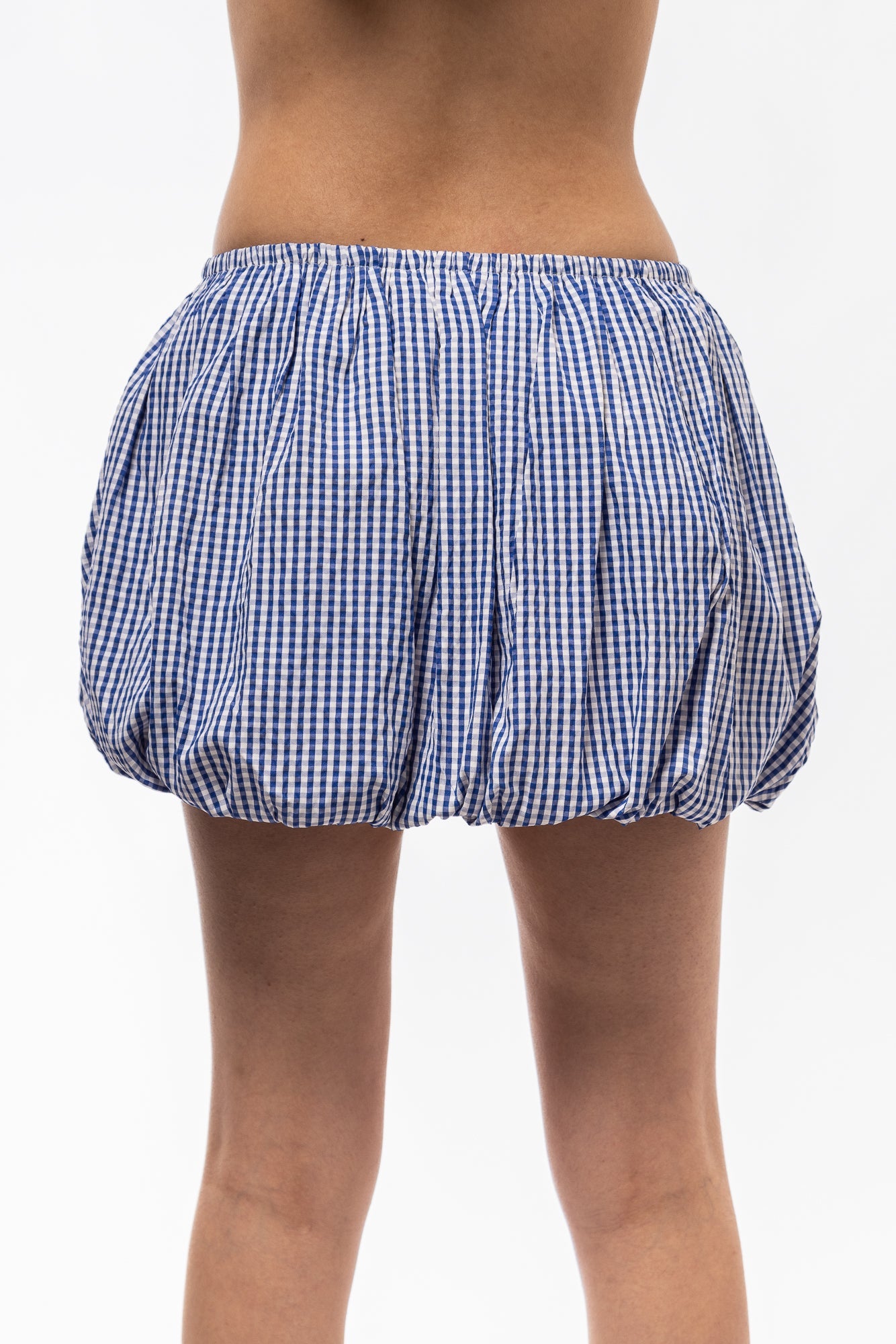 Back close up view of the blue gingham skirt 