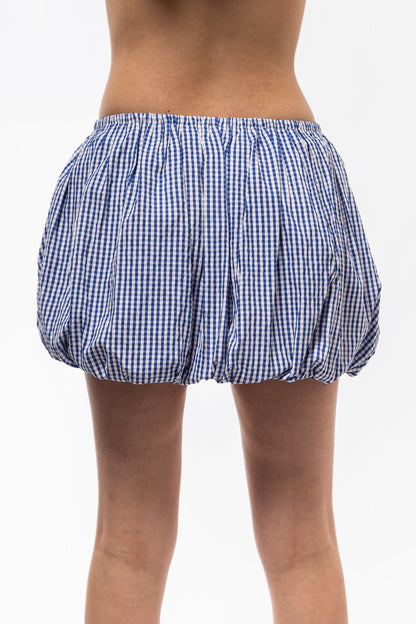 Back close up view of the blue gingham skirt 