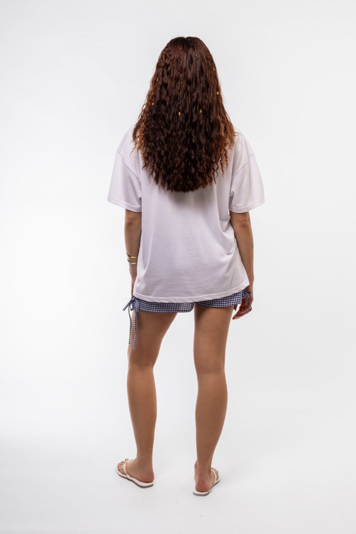 Back view of Amalfi oversized tee featuring plain back and soft jersey fabric

