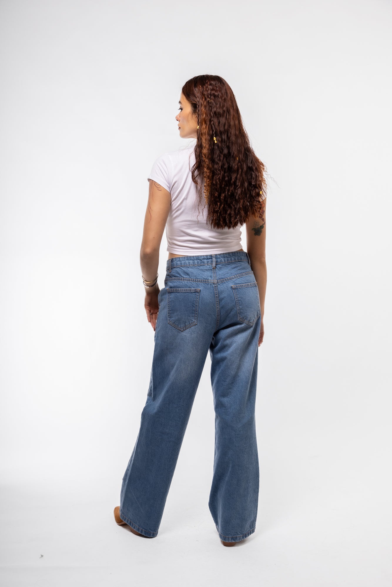 Back view of Disco Cherries baby tee with plain solid back and short sleeves

