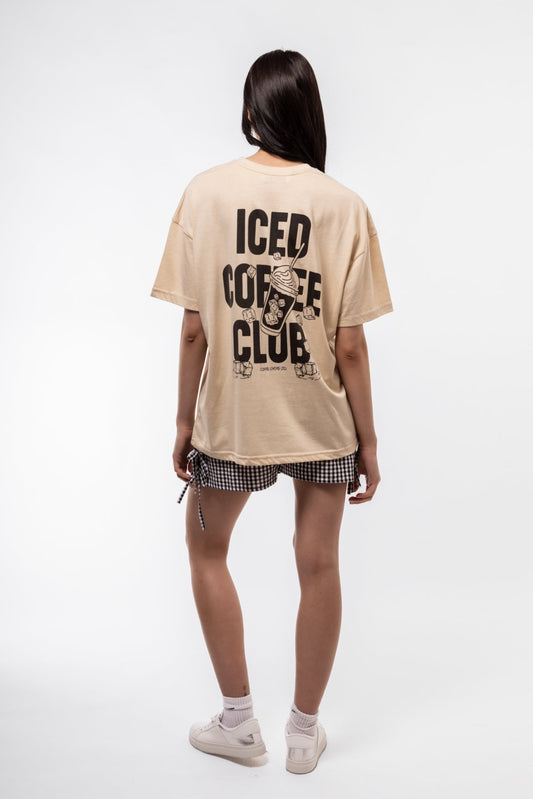 Back view of Iced Coffee Club oversized tee with plain back and roomy silhouette

