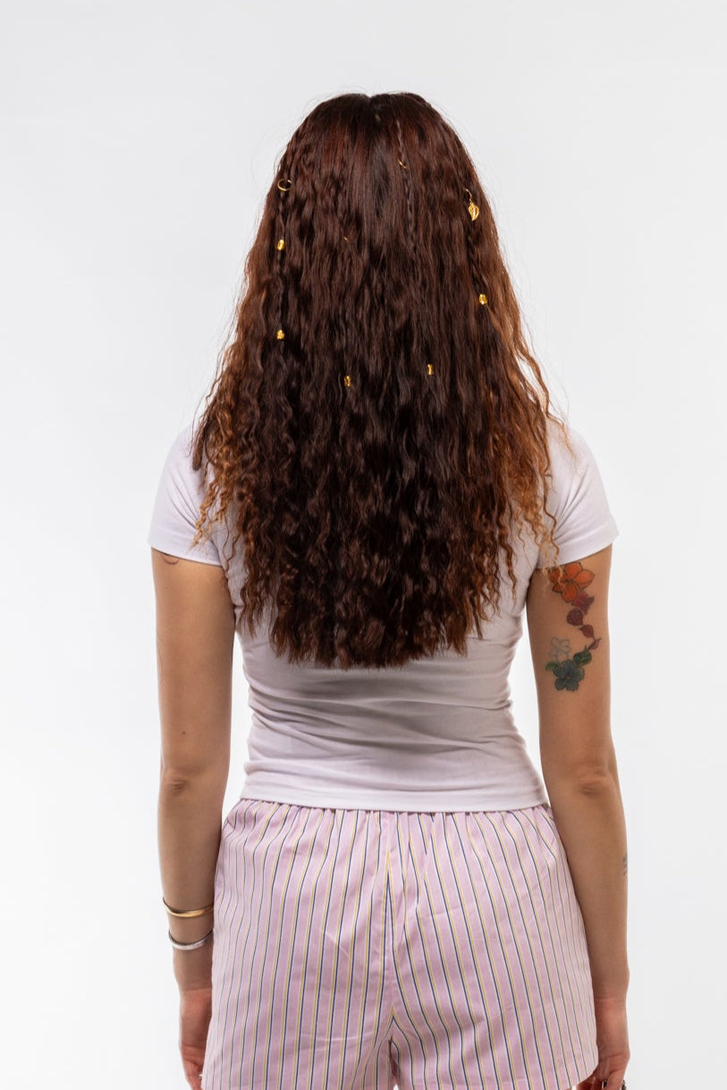 Back view of Triple 8 rhinestone tee with plain solid back and short sleeves

