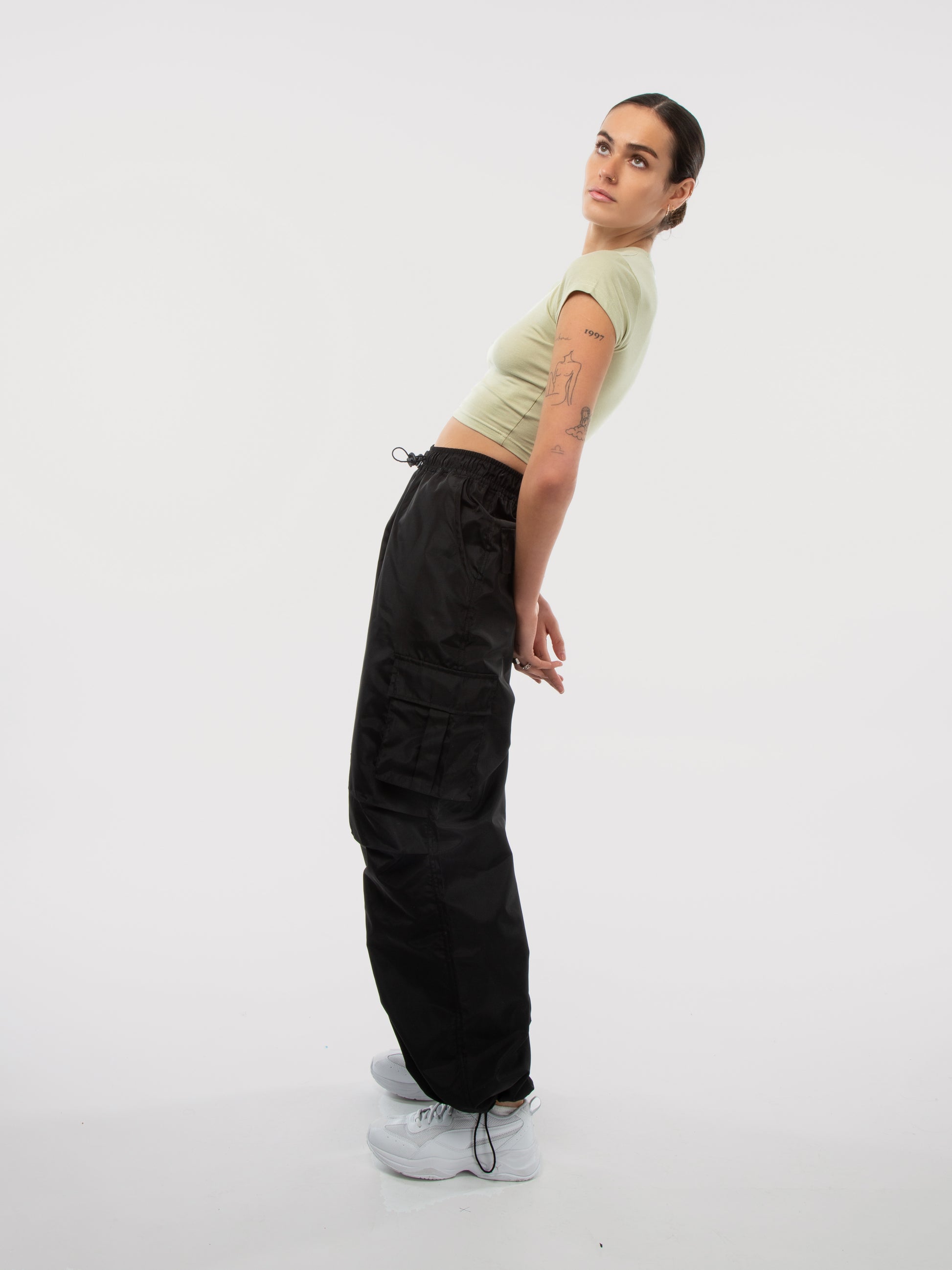 Black Toggle Parachute Cargo Pants