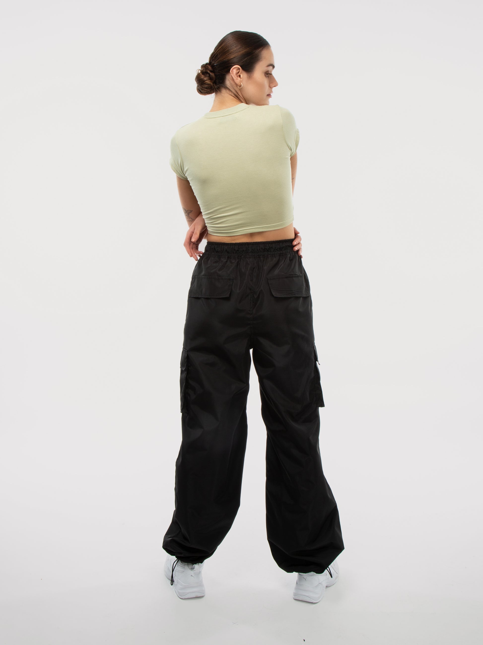 Black Toggle Parachute Cargo Pants