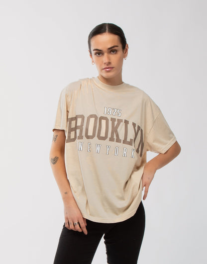 Sand Ecru Brooklyn Print Oversized Tee