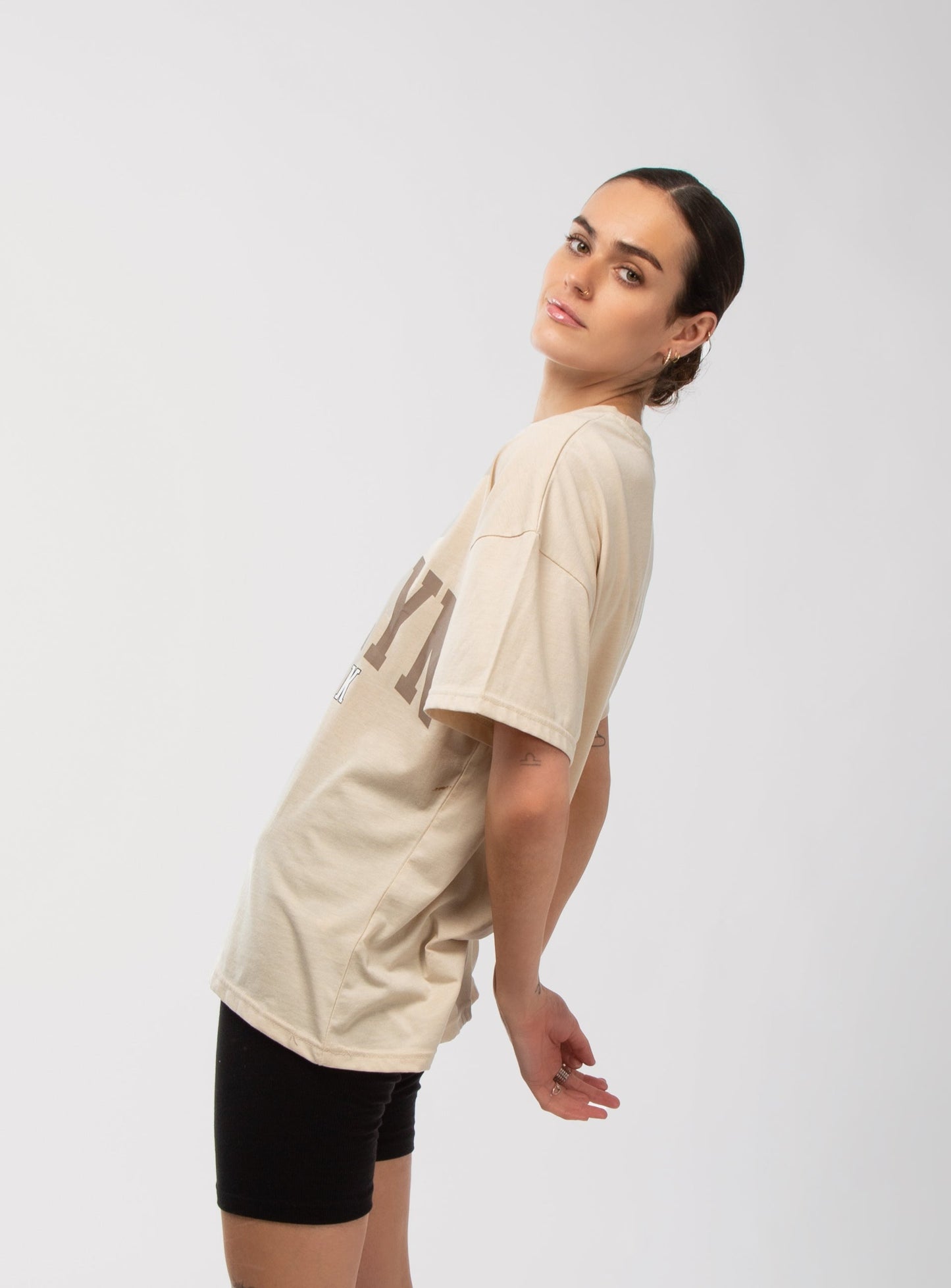 Sand Ecru Brooklyn Print Oversized Tee