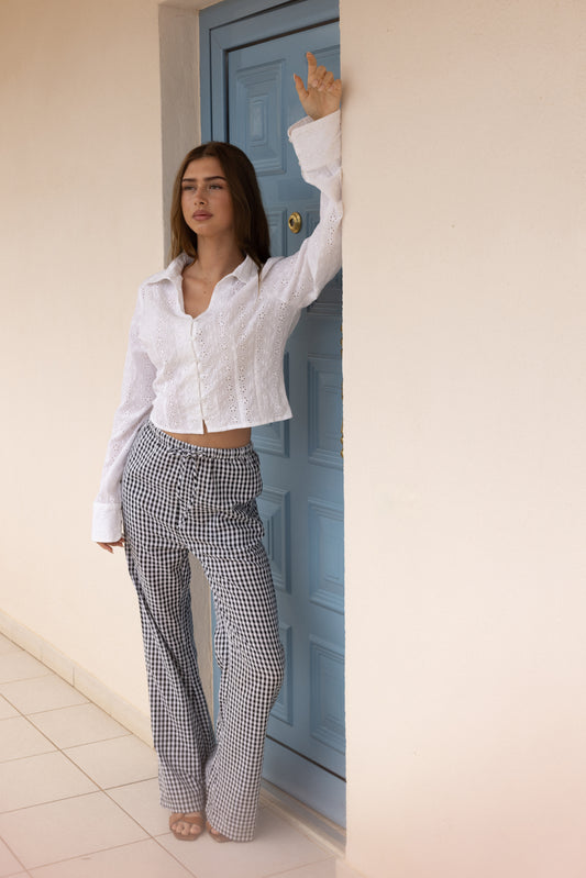 Gingham Wide Leg Trousers - SILKROAD DAUGHTERS