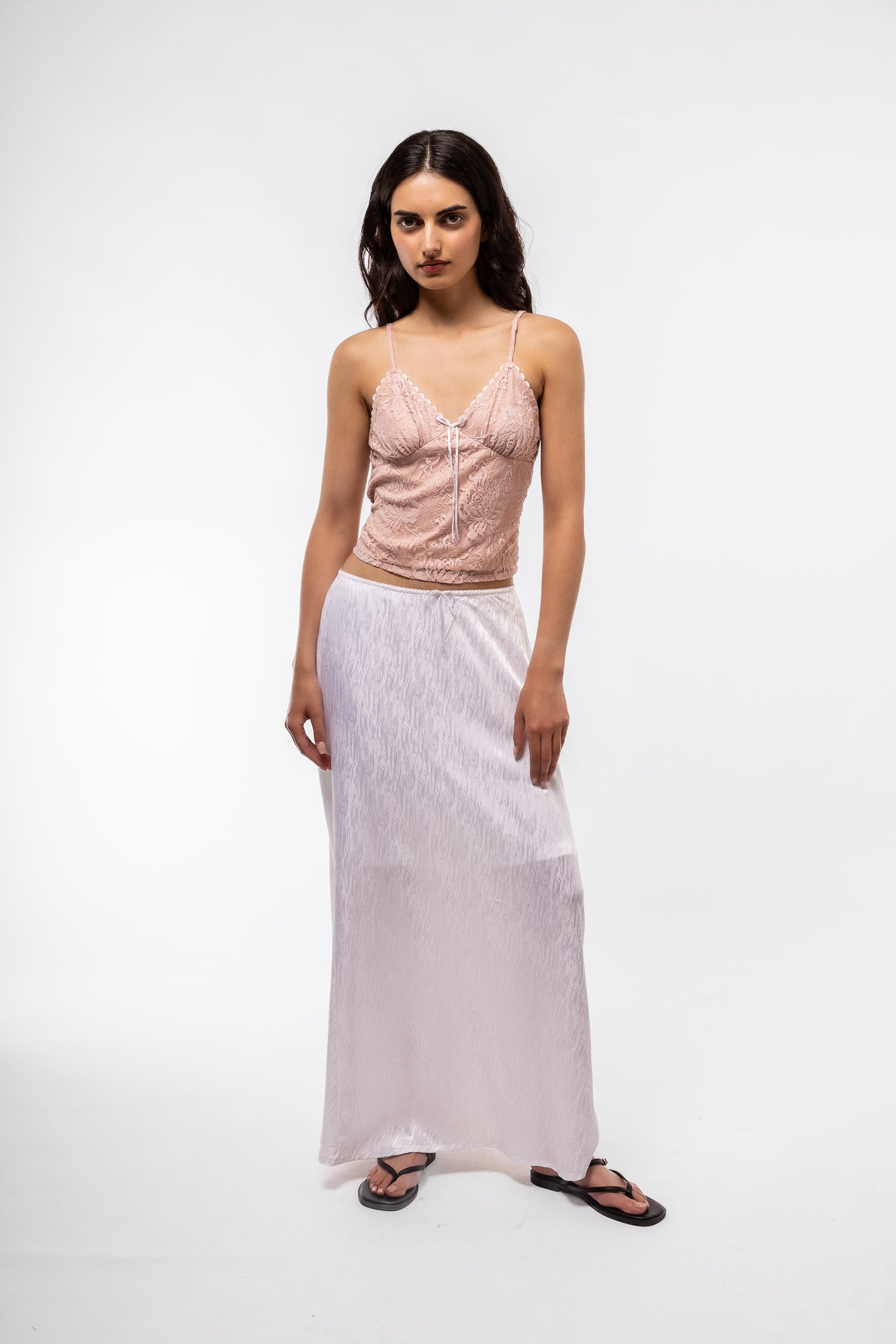 Blush Pink Scallop Lace Cami – Front Angle

