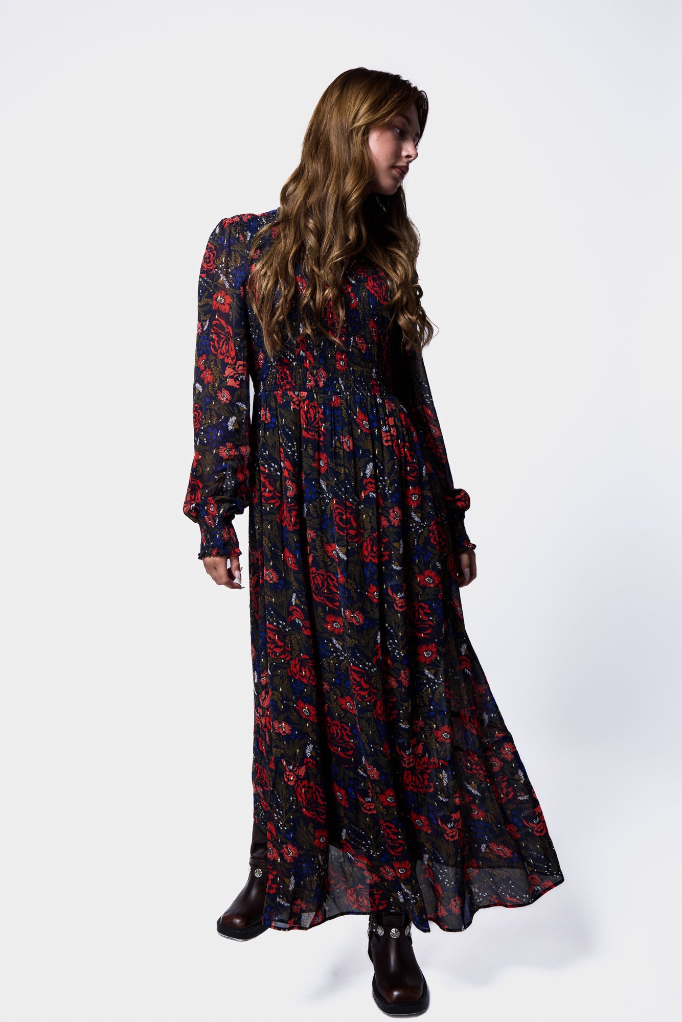 Printed Georgette Midi Dress SILKROAD DAUGHTERS