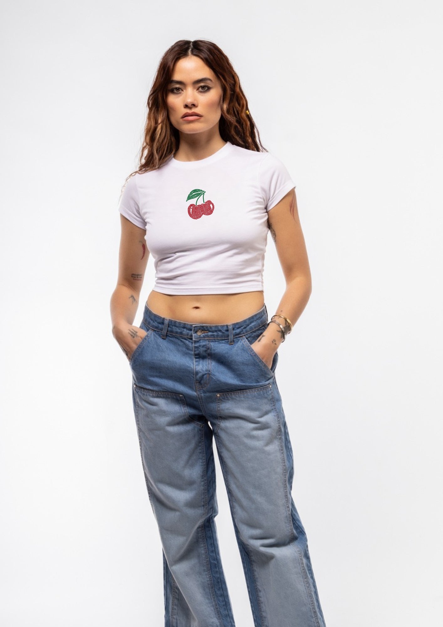 RHINESTONE CHERRY CROP TEE SILKROAD DAUGHTERS