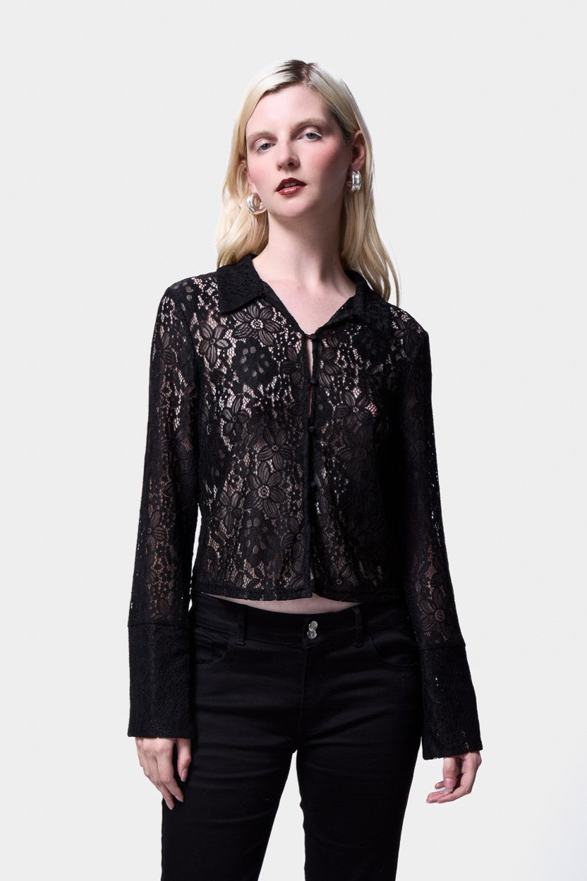Casual Black Lace Long Sleeve Shirt