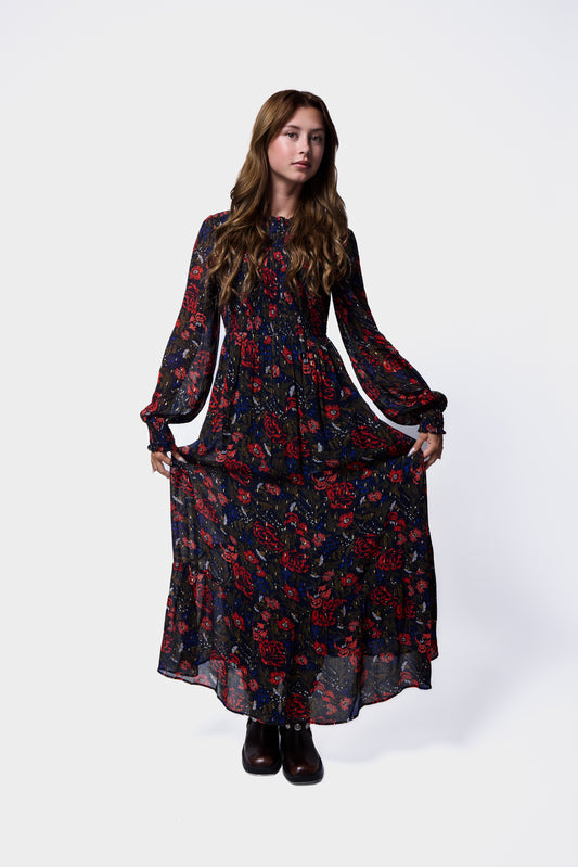 Printed Georgette Midi Dress SILKROAD DAUGHTERS