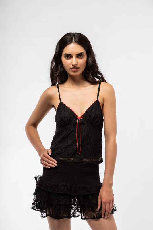 Cherry Cami lace top Black Cherry Lace Cami Top – Front View