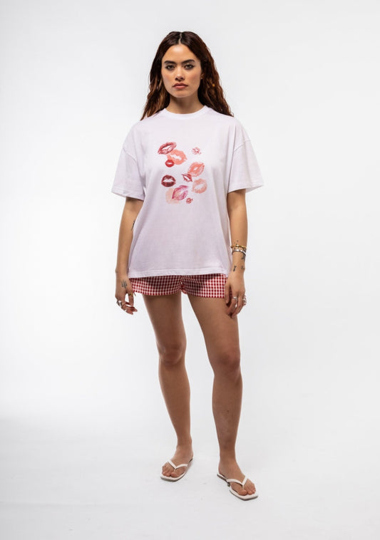 Close-up front image of The Lips tee highlighting vibrant artwork and soft cotton texture


