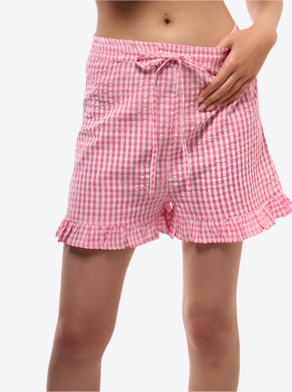 GINGHAM RUFFLE HEM SHORTS SILKROAD DAUGHTERS