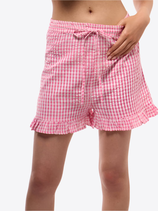 GINGHAM RUFFLE HEM SHORTS SILKROAD DAUGHTERS