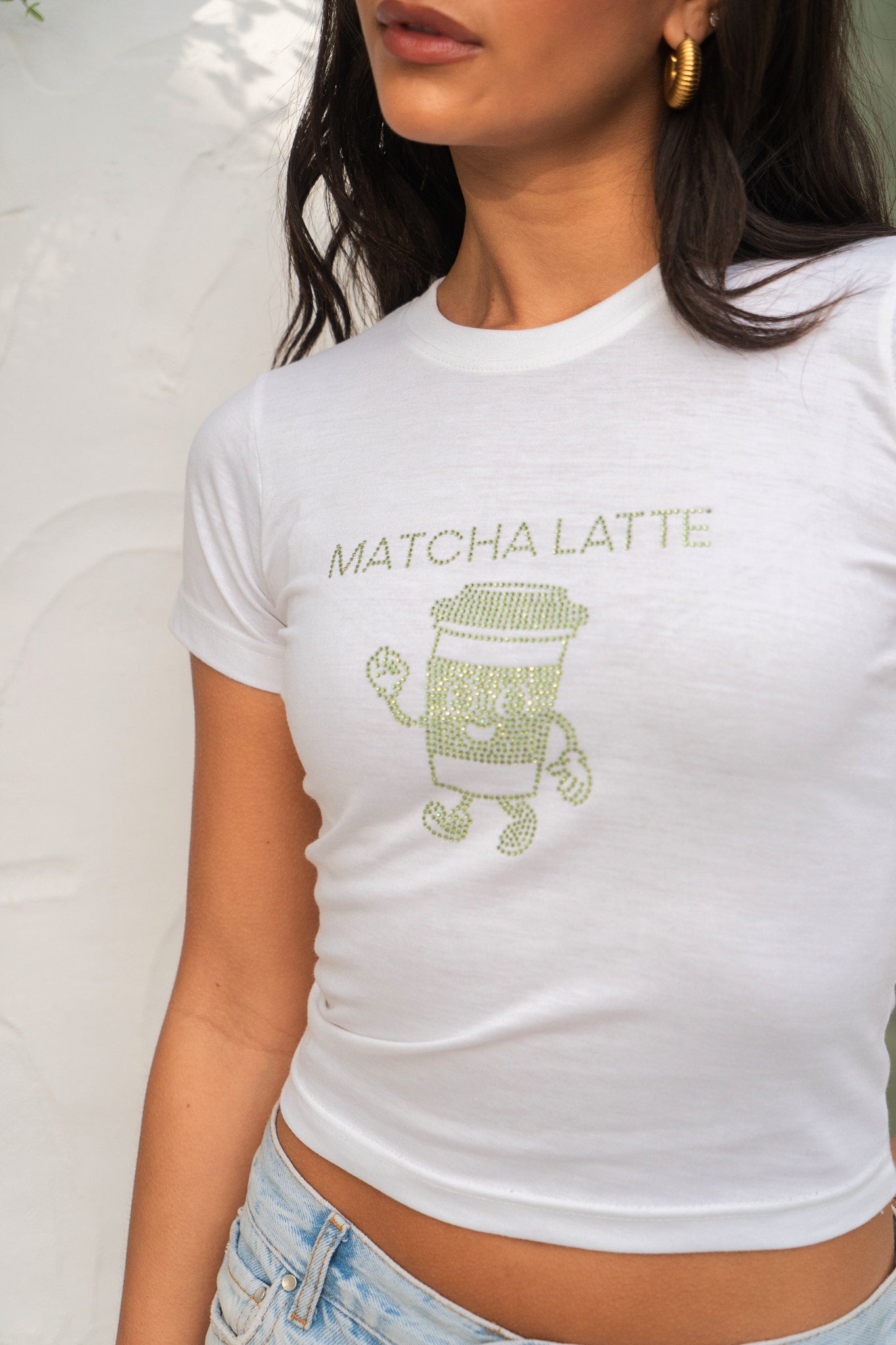 MATCHA LATTE RHINESTONE FITTED TEE SILKROAD DAUGHTERS