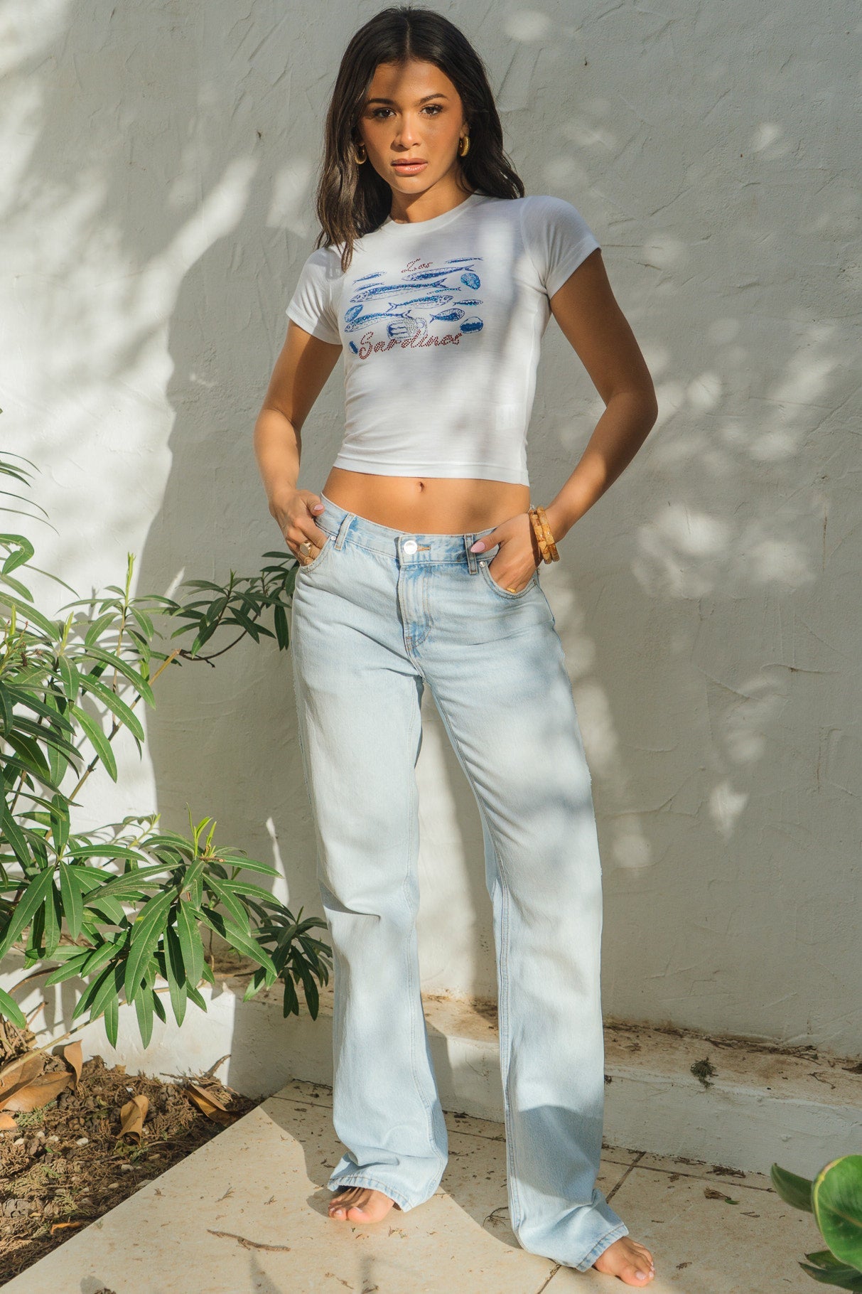 'SARDINES' RHINETSONE FITTED TEE SILKROAD DAUGHTERS