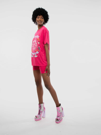 Pink Mystical Power Print Oversized Tee