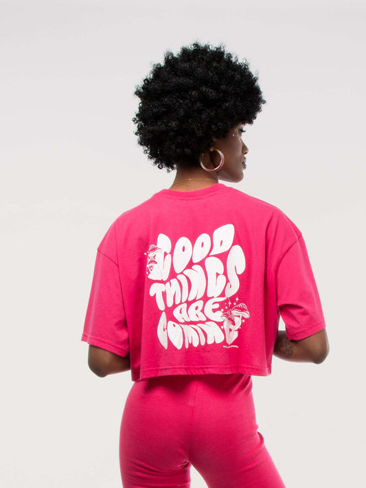 Good Things Are Coming Drop Shoulders Cropped Oversized Tee