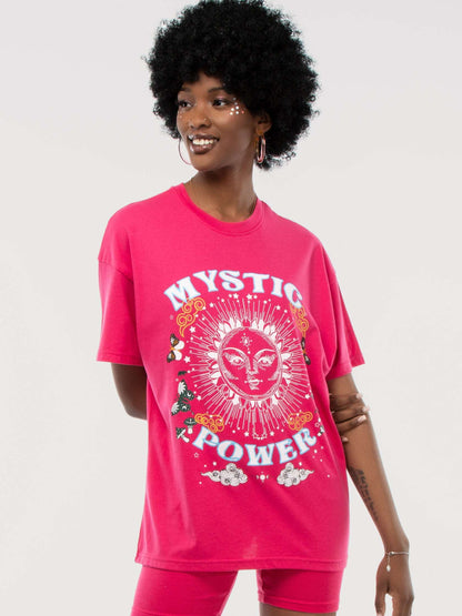 Pink Mystical Power Print Oversized Tee