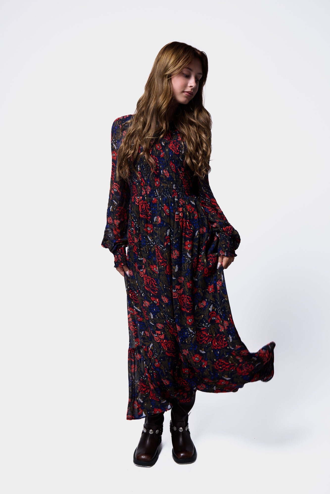 Printed Georgette Midi Dress SILKROAD DAUGHTERS