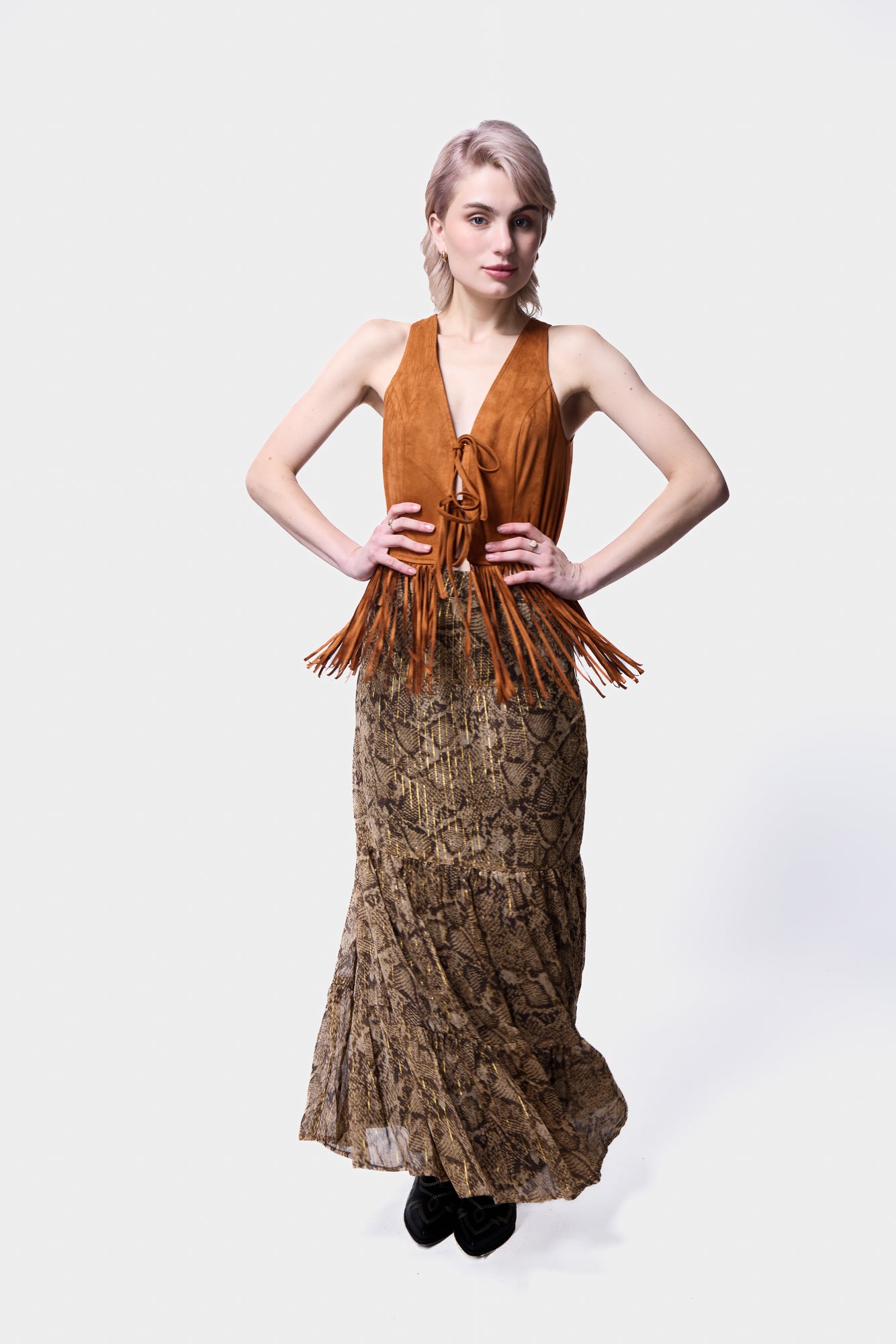 Elegant Suede Fringe Waistcoat with Tassels