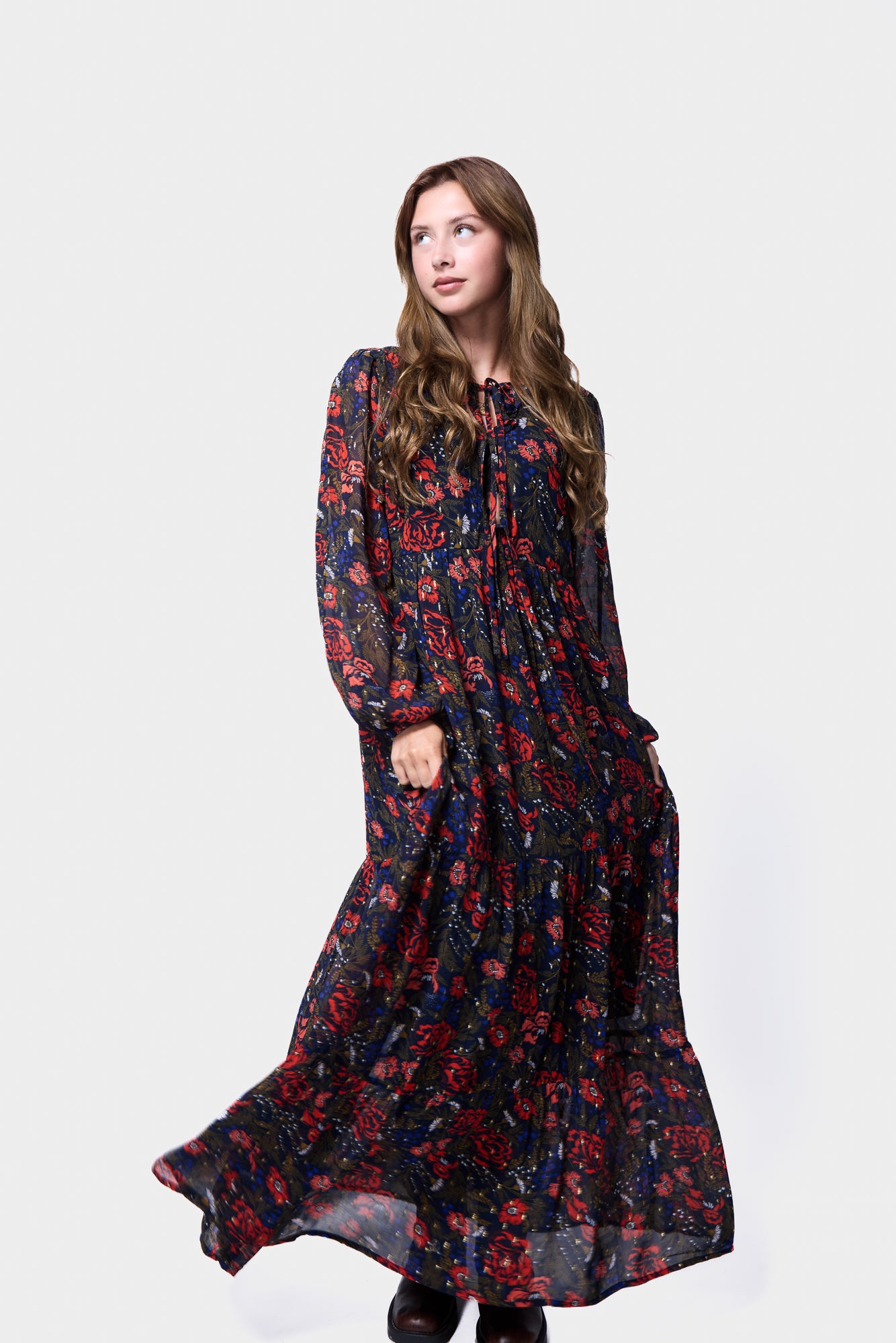 Printed Georgette Dress, SILKROAD Floral Flow Midi Dress