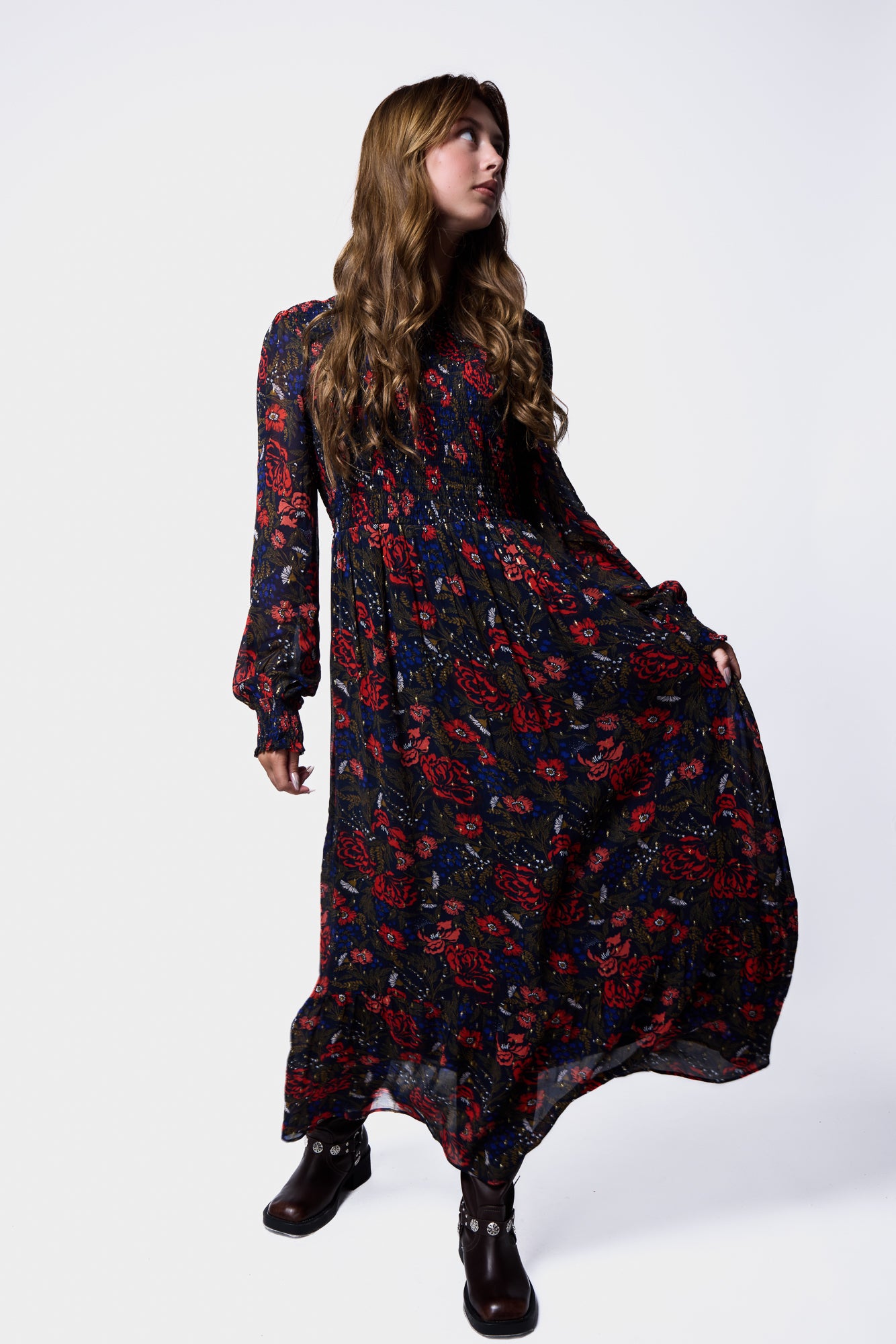 Printed Georgette Midi Dress SILKROAD DAUGHTERS