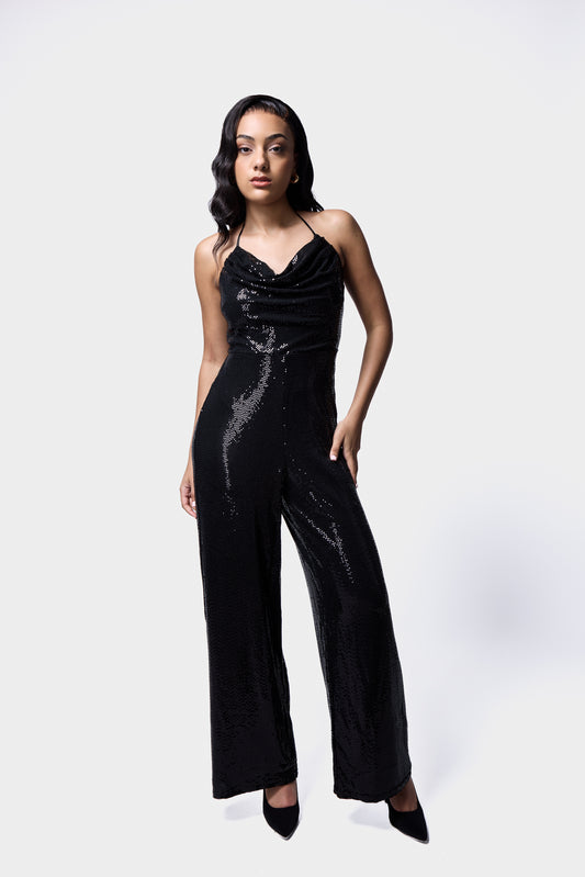 Sequin Jumpsuit  Cowl Neck SILKROAD DAUGHTERS