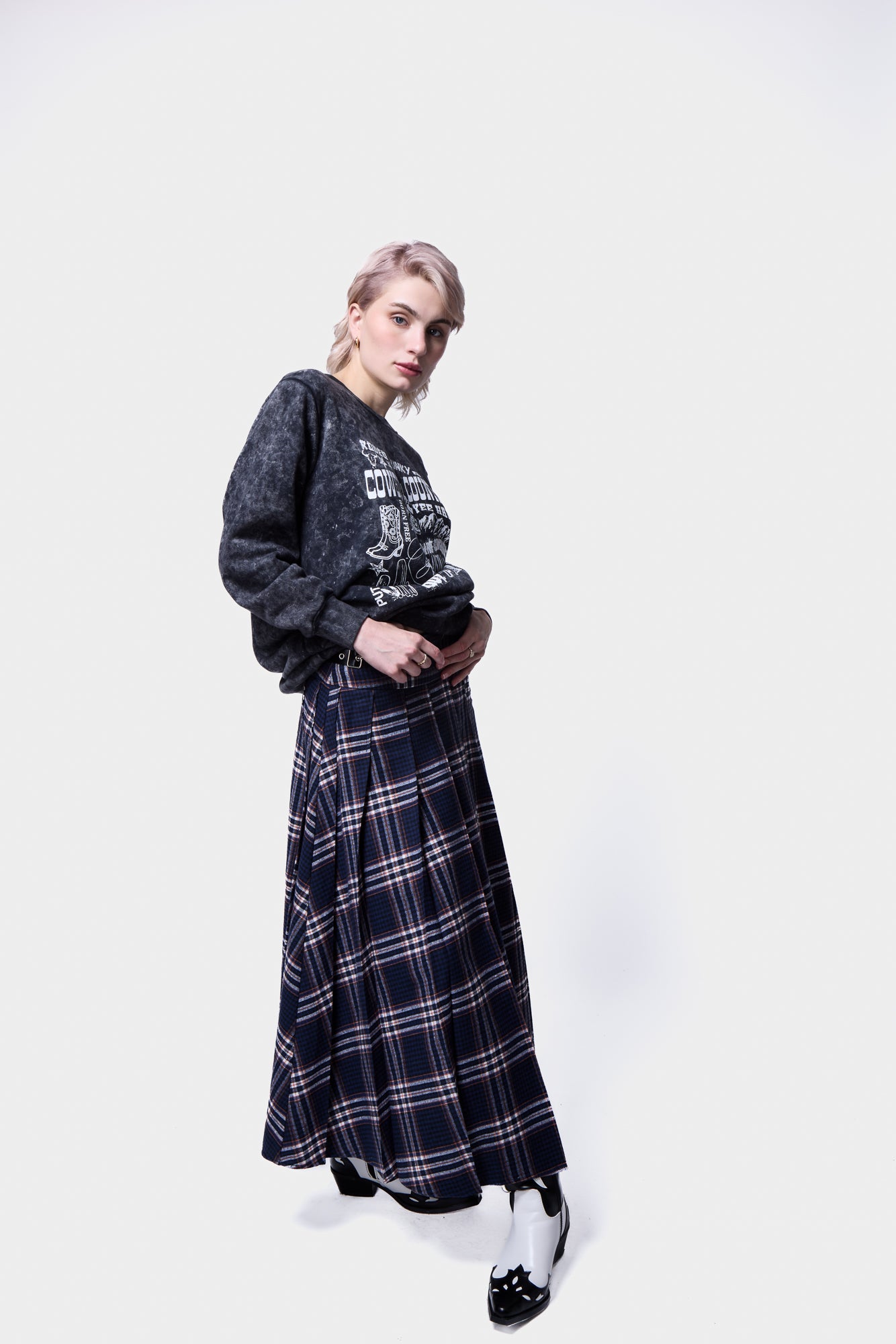 Check Buckle Pleat Maxi Skirt, SILKROAD DAUGHTERS