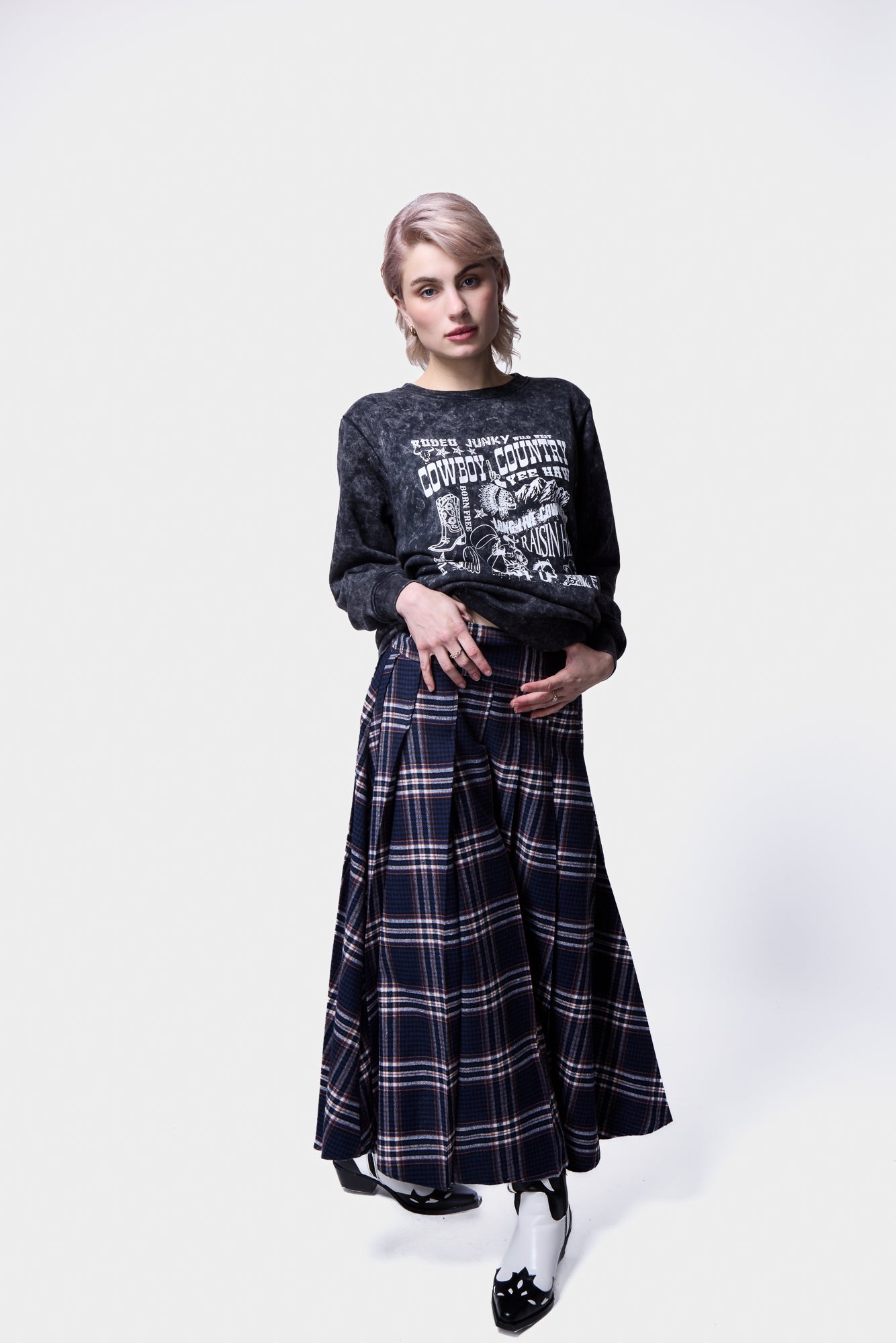 Check Buckle Pleat Maxi Skirt, SILKROAD DAUGHTERS