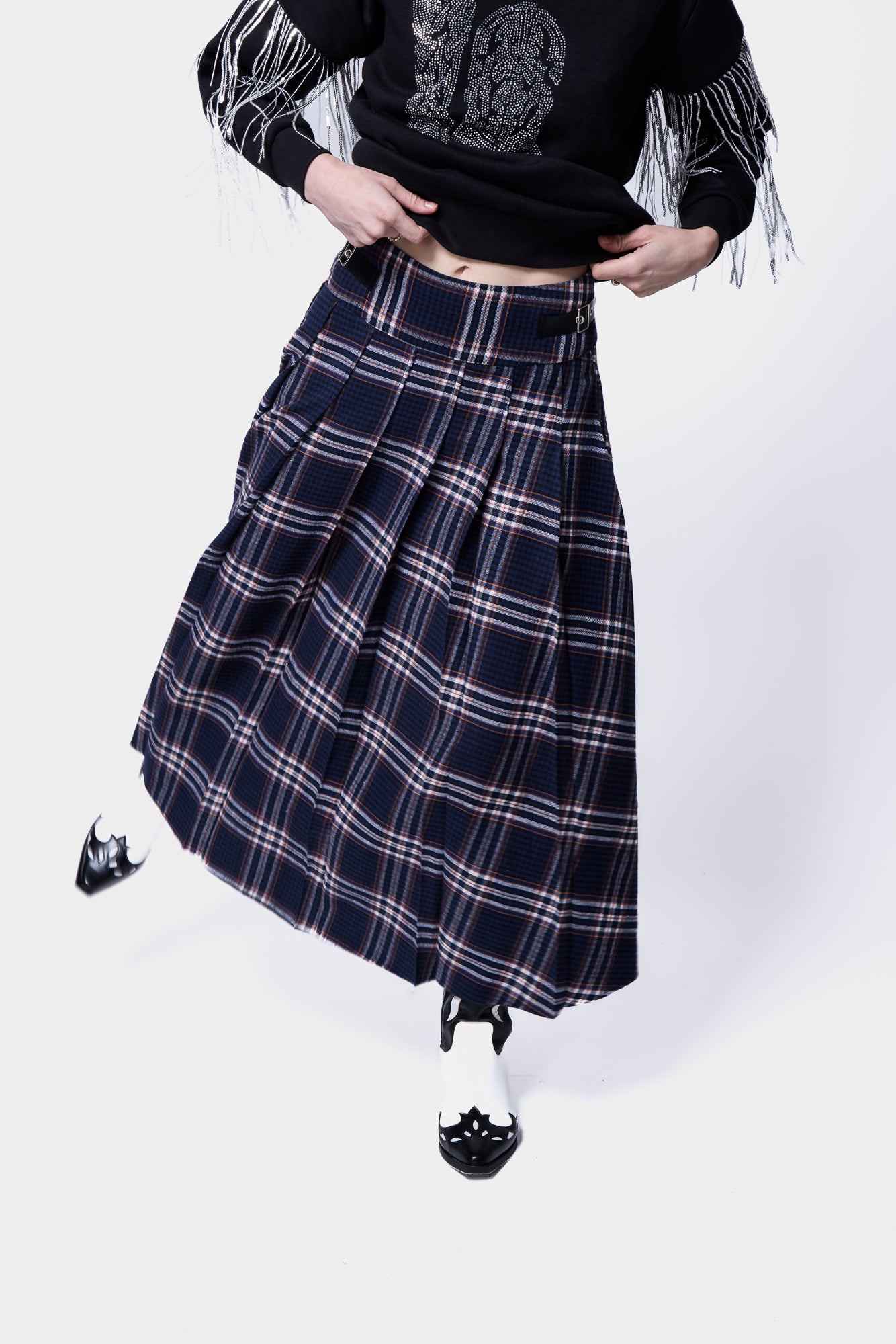 Check Buckle Pleat Maxi Skirt, SILKROAD DAUGHTERS