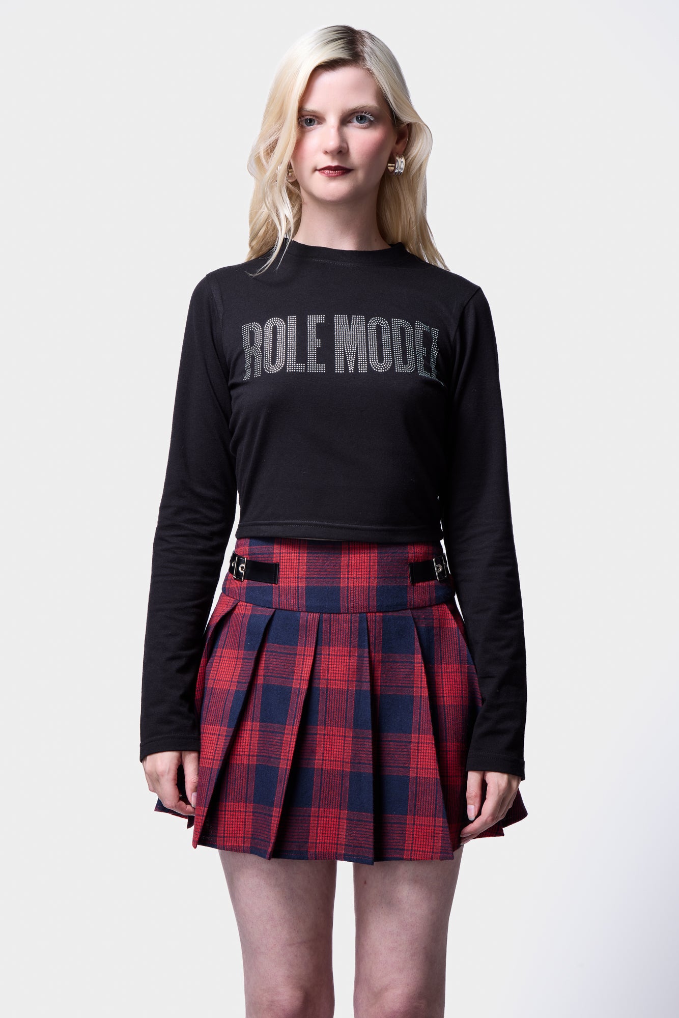 Check Buckle Pleat Mini Skirt SILKROAD DAUGHTERS