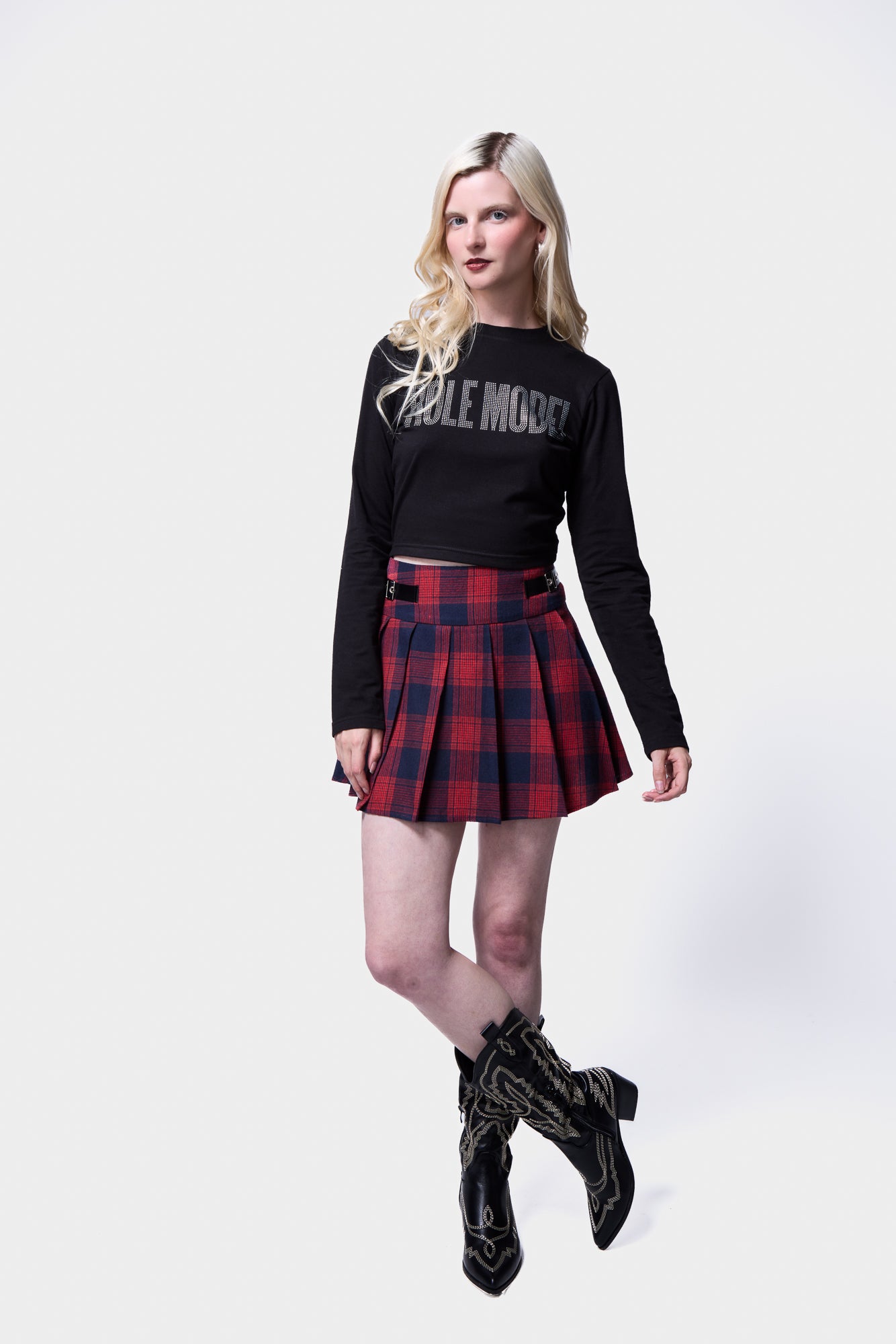 Check Buckle Pleat Mini Skirt SILKROAD DAUGHTERS