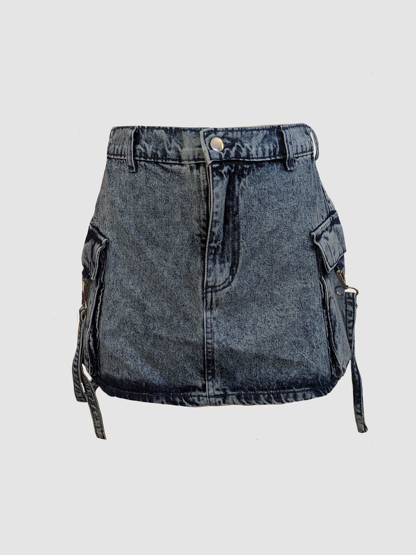 Indigo Blue Acid Wash Denim Mini Skirt