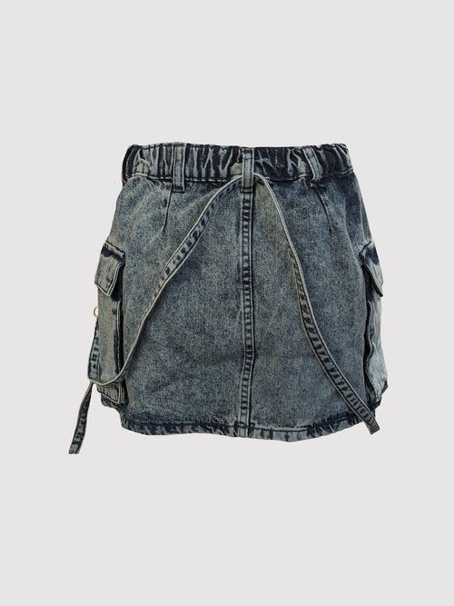 Indigo Blue Acid Wash Denim Mini Skirt