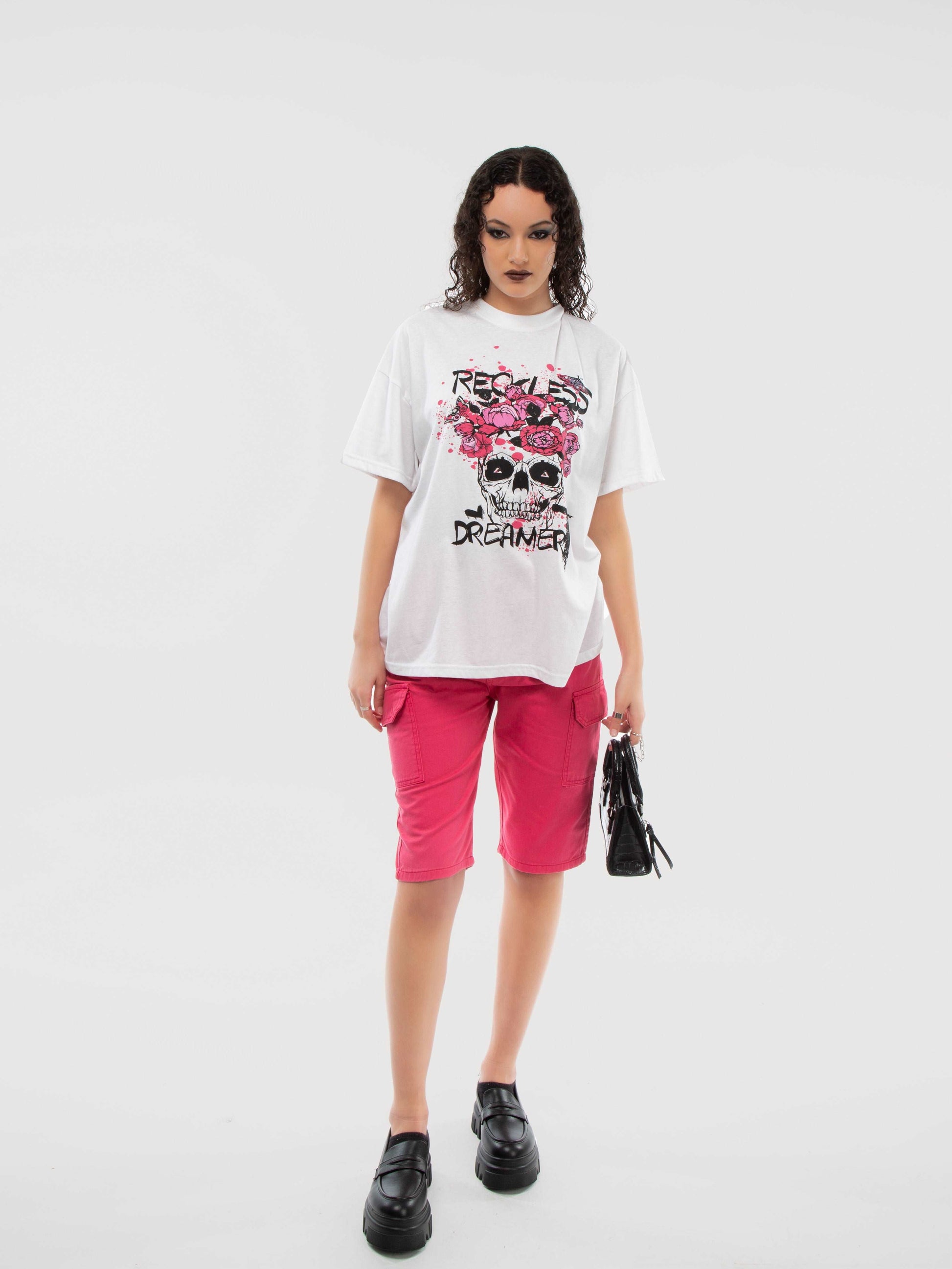 White Reckless Dreamer Print Oversized Tee