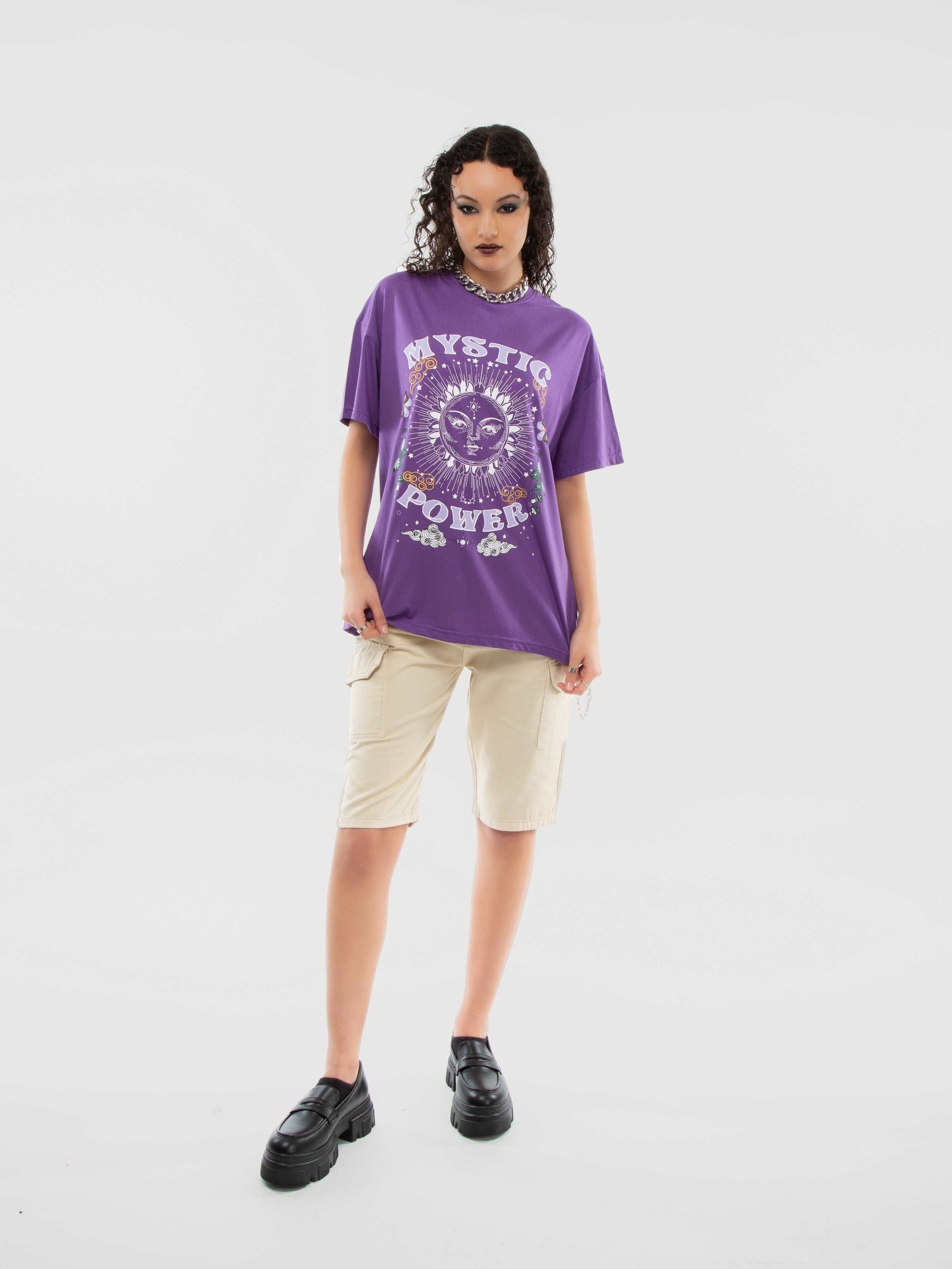 Purple Mystical Power Print Oversized Tee