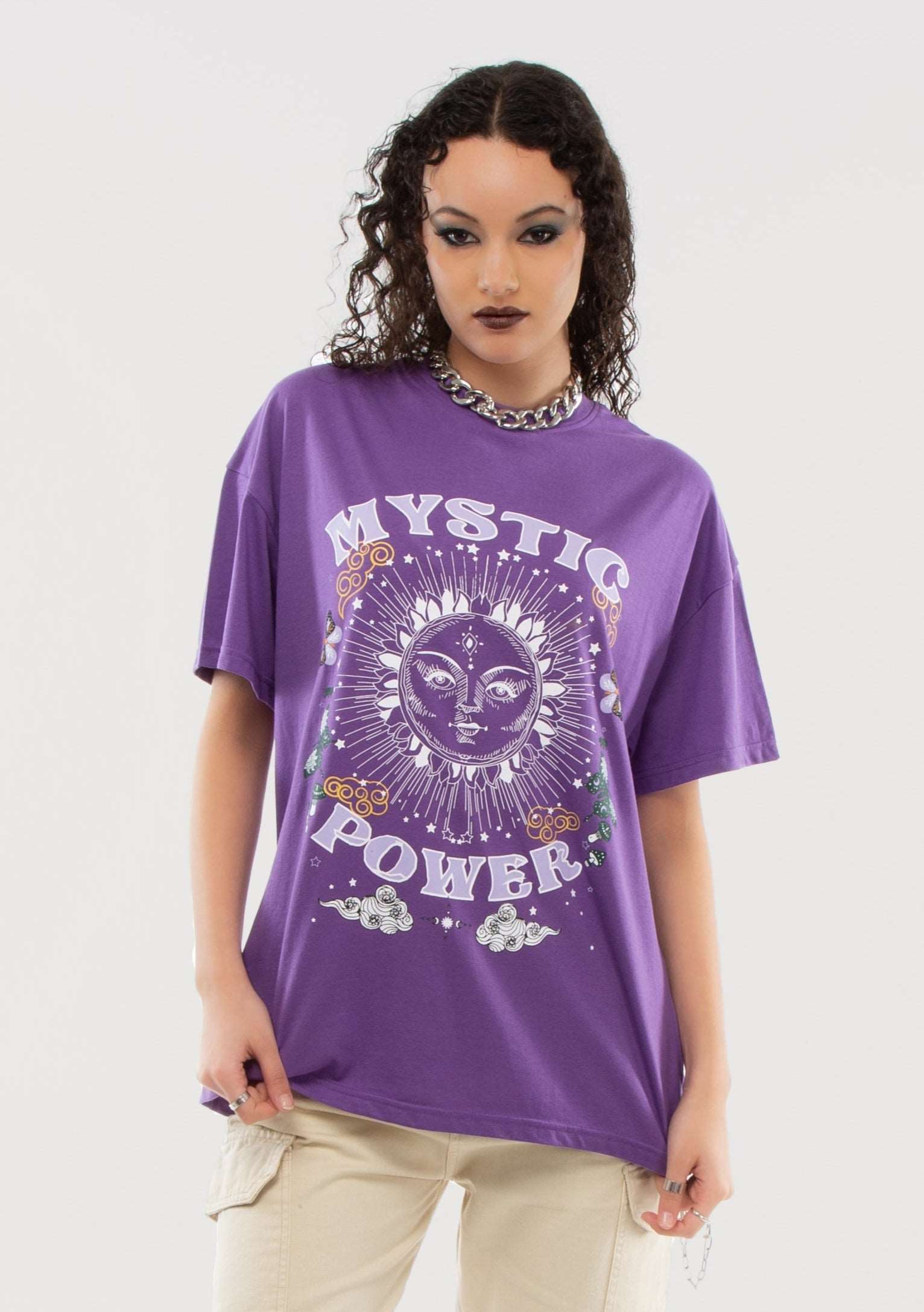 Purple Mystical Power Print Oversized Tee