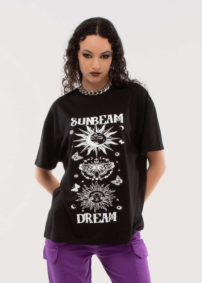 Black Sunbeam Dream Cosmic Print Oversized Tee