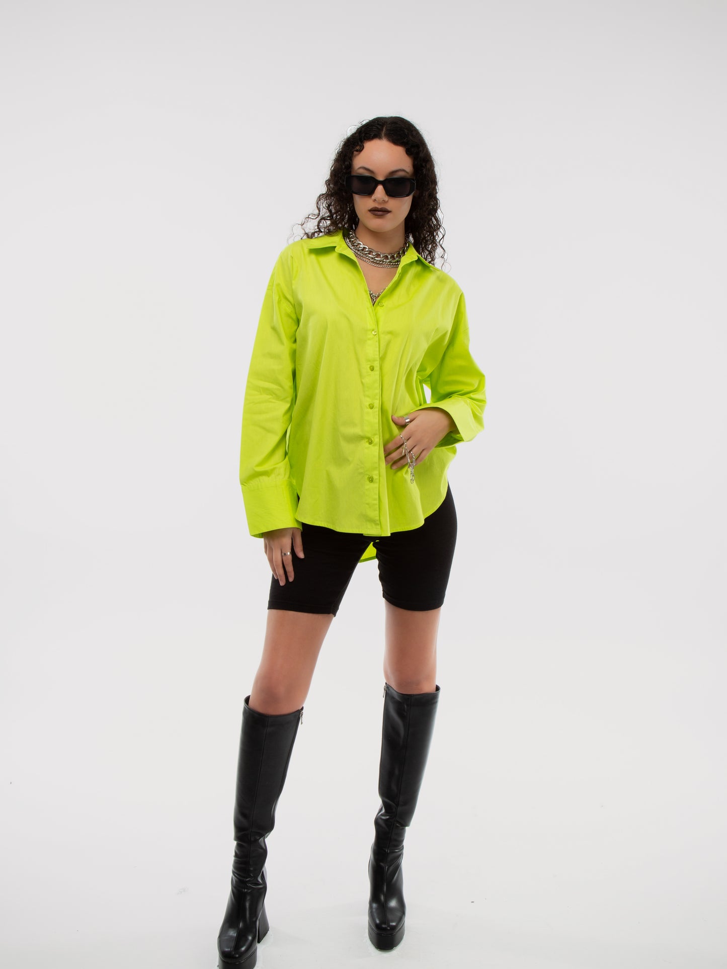 LIME GREEN OVERSIZED CUFF SHIRT