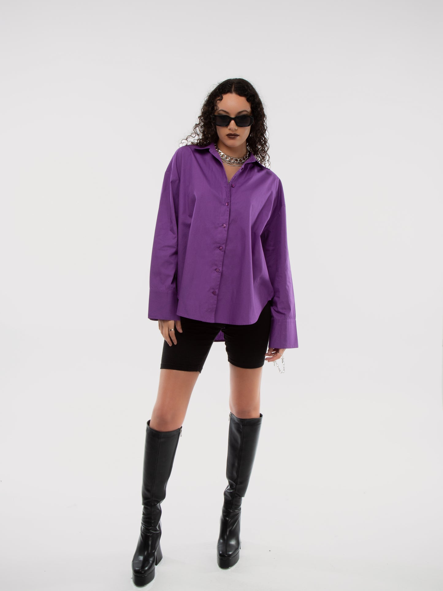 Purple Oversized Cuff Shirt