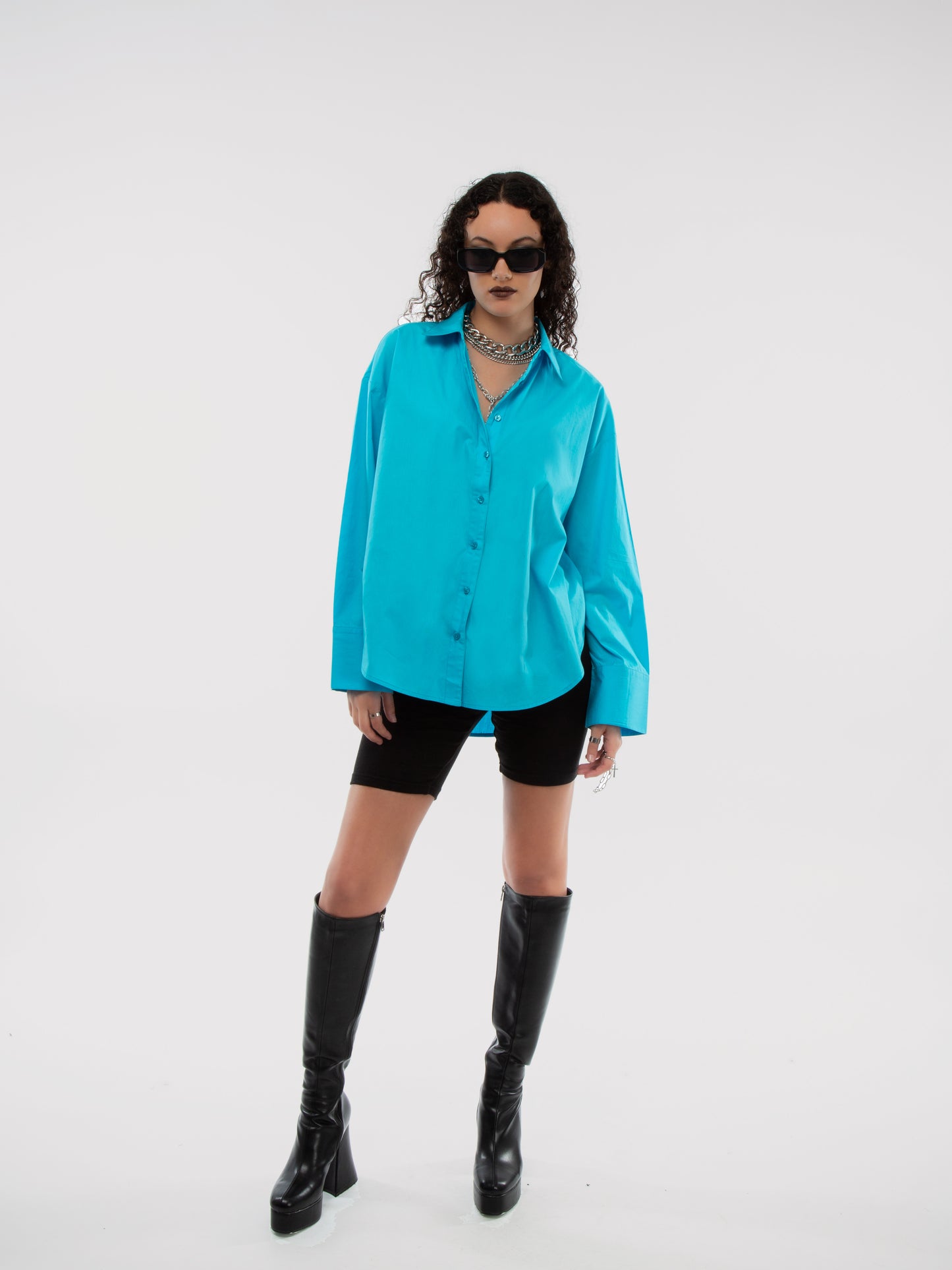 Aqua Blue Oversized Cuff Shirt