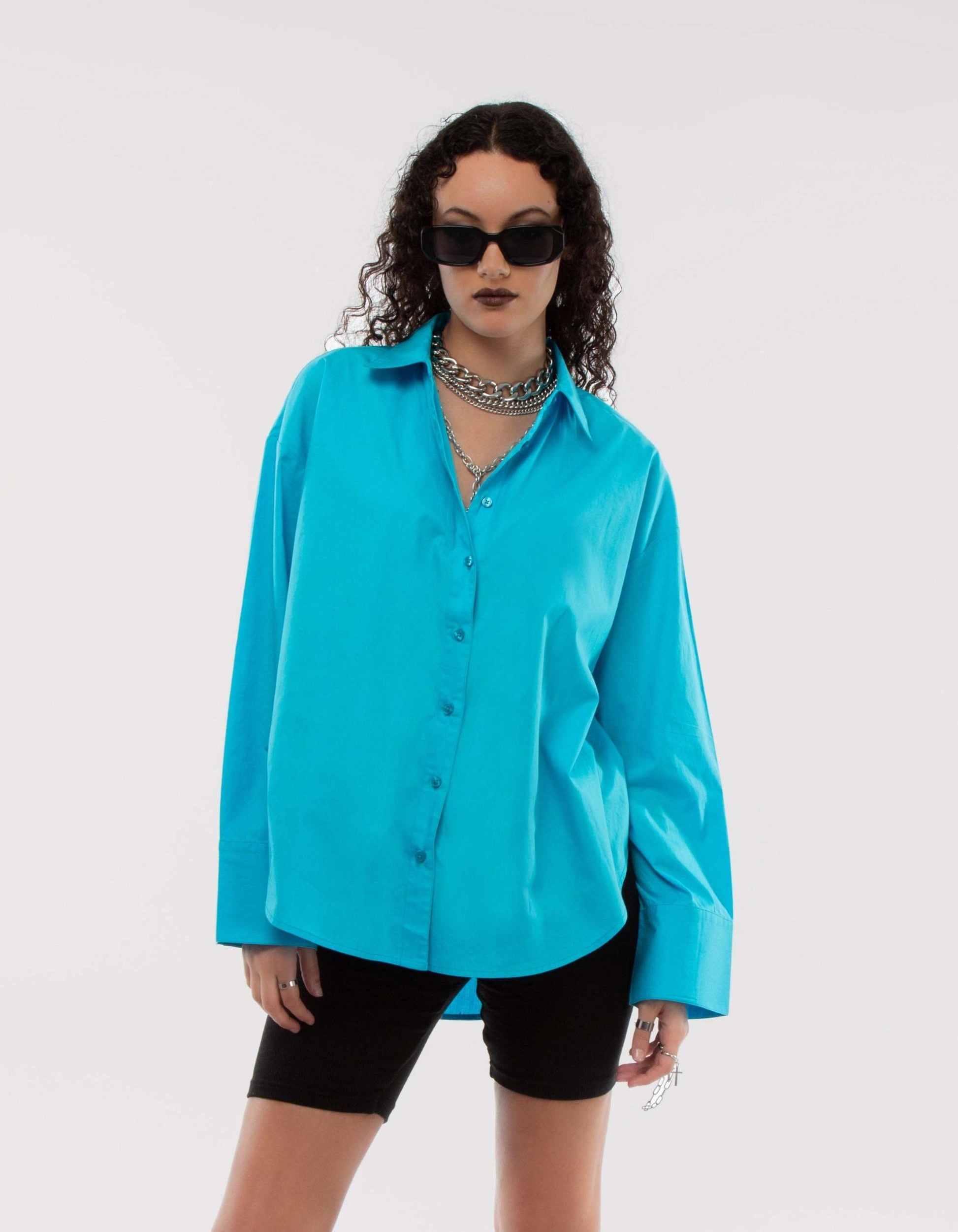 Aqua Blue Oversized Cuff Shirt