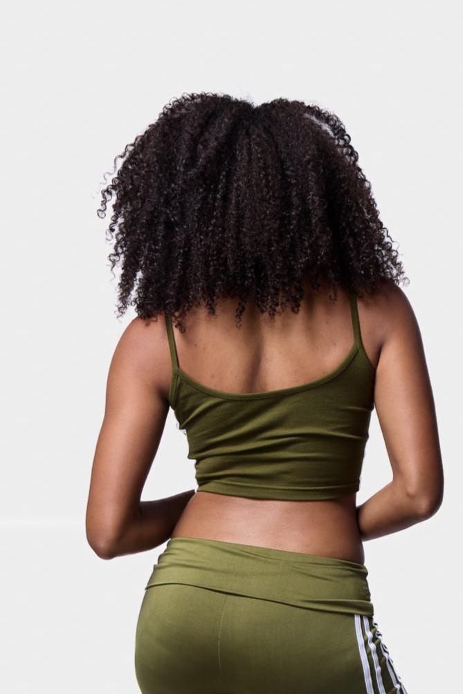 Khaki Cropped Cami Top Look - A stylish black cropped cami top with stripe design for a modern fit.