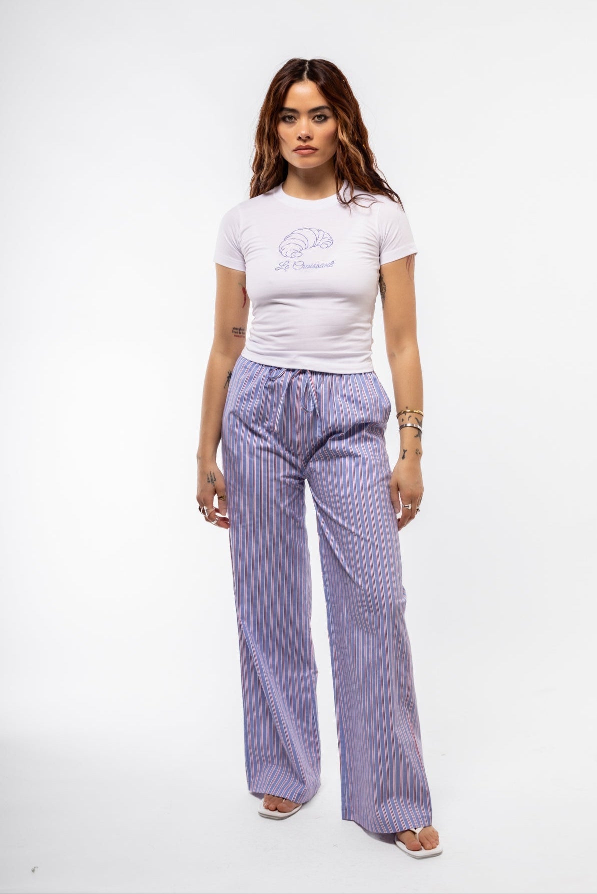 Le Croissant rhinestone tee showing fitted silhouette and partial view of rhinestone graphic