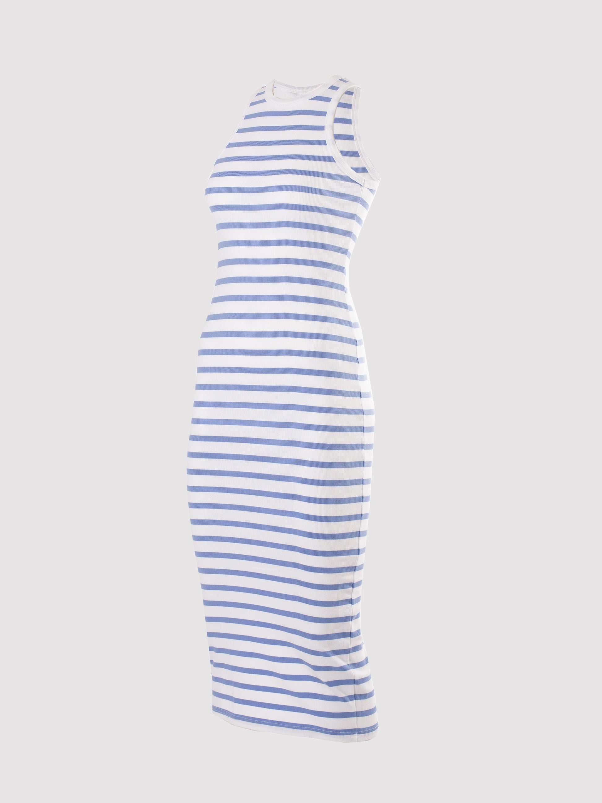 Hydrangea and White Basic Stripe Rib Racer Midi Dress