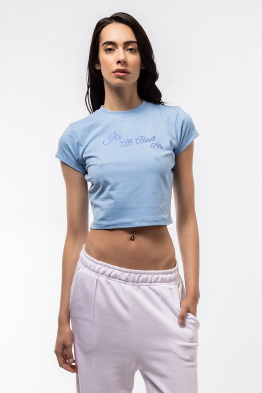 Rhinestone graphic tee front shot showcasing glittering text design and relaxed fit

