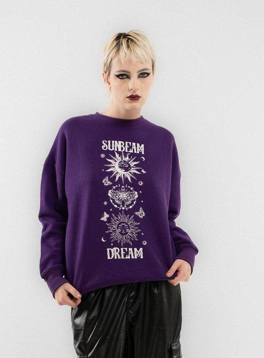 Sparkling Purple Astrology Graphic Oversized Sweatshirt